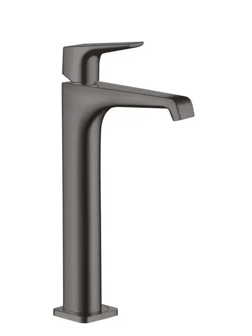 Einhebel-Waschtischmischer in Brushed Black Chrome von AXOR, mit geraden Linien und modernem Design, geeignet für Aufsatzwaschtische.